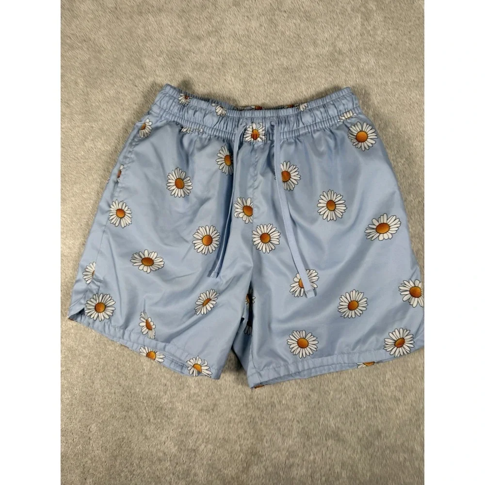 Nike Sportswear Light Blue Daisy Print Swim Shorts Summer Casual Lined‎ Mens S